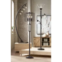 Franklin Iron Works Warwick Industrial Torchiere Floor Lamp With Side Lights 71 1/2" Tall Tiger Bronze LED Clear Seedy Glass For Living Room Reading -Decor Haven Shop GUEST 023745ec 43a4 41a8 8b0c dd8b58eadc03
