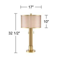 Possini Euro Design Granview Modern Table Lamp 32 1/2" Tall Brass Column Taupe Organza Outer Off White Linen Inner Drum Shade For Bedroom Living Room -Decor Haven Shop GUEST 04c72a7f 13a7 48df a539 a4e1a28cd6d9