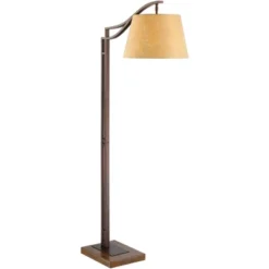 Franklin Iron Works Rustic Farmhouse Arc Floor Lamp With USB Port 60" Tall Bronze Downbridge Faux Leather Empire Shade For Living Room Reading Bedroom -Decor Haven Shop GUEST 051687dc fb93 46fb 83cc 2163974cc378