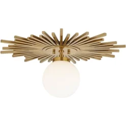 Possini Euro Design Hazel Modern Ceiling Light Semi Flush Mount Fixture 24" Wide Warm Brass White Globe Shade For Bedroom Kitchen Living Room Hallway -Decor Haven Shop GUEST 09f457ea 2d85 4a3f a988 56d08537b4d9