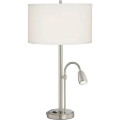 Possini Euro Design Traverse Modern Table Lamps Set Of 2 29 1/2" Tall Brushed Nickel With USB Charging Port LED Gooseneck White Drum Shade For Desk -Decor Haven Shop GUEST 0ae46b85 fec0 4b22 8a4e 8d4b8c8aa4fd