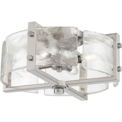 Possini Euro Design Prane Modern Industrial Ceiling Light Semi Flush Mount Fixture 17" Wide Brushed Nickel 4-Light Warped Glass For Bedroom Kitchen -Decor Haven Shop GUEST 0b15a987 8368 4f37 ba90 8aa73cc6819f