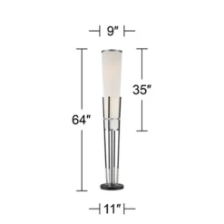 Possini Euro Design Flute Modern Torchiere Floor Lamp 64" Tall Satin Black Brushed Nickel White Linen Shade For Living Room Bedroom Office House Home -Decor Haven Shop GUEST 1763d15f 171c 4a32 b512 3b6d85eee901