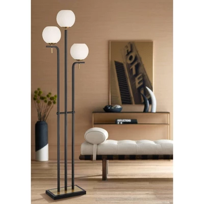 Possini Euro Design Acadia Modern Floor Lamp 71" Tall Black Warm Gold Metal 3 Light Frosted White Glass Globe Shade For Living Room Bedroom Office 3 Possini Euro Design Acadia Modern Floor Lamp 71" Tall Black Warm Gold Metal 3 Light Frosted White Glass Globe Shade For Living Room Bedroom Office