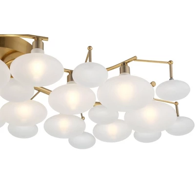Possini Euro Design Lilypad Modern Ceiling Light Semi Flush Mount Fixture 30 1/4" Wide Warm Brass 12-Light Frosted Glass Shade For Bedroom Living Room 4 Possini Euro Design Lilypad Modern Ceiling Light Semi Flush Mount Fixture 30 1/4" Wide Warm Brass 12-Light Frosted Glass Shade For Bedroom Living Room - Image 2