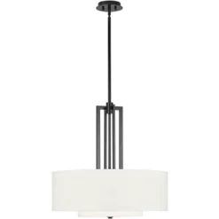 Possini Euro Design Sundry Semi Gloss Black Drum Pendant Chandelier 24" Wide Modern Double Shade 4-Light Fixture For Dining Room Foyer Kitchen Island -Decor Haven Shop GUEST 27e81486 f3db 4192 b64a d18fef770ca4