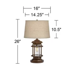Franklin Iron Works Andreas Industrial Table Lamp 26" High Brown Metal With Nightlight LED And USB Charging Port Oatmeal Shade For Living Room Desk -Decor Haven Shop GUEST 30e5398d 8d45 4b7a 9408 c81680af6f99