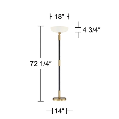 Possini Euro Design Modern Torchiere Floor Lamp Light Blaster LED 72.25" Tall Antique Brass And Matte Black Opal Glass For Living Room Bedroom 9 Possini Euro Design Modern Torchiere Floor Lamp Light Blaster LED 72.25" Tall Antique Brass And Matte Black Opal Glass For Living Room Bedroom - Image 7