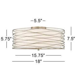 Possini Euro Design Modern Ceiling Light Flush Mount Fixture Antique Silver Leaf 18" Wide Wavy Spun White Drum For Bedroom Kitchen -Decor Haven Shop GUEST 4112a4ed 7d59 4dbe 993c c95c22d4de5b