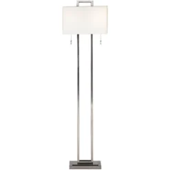 Possini Euro Design Modern Floor Lamp 62" Tall Brushed Nickel Openwork Rectangular Profile Off White Fabric Shade For Living Room Reading -Decor Haven Shop GUEST 44b8c0b5 0e1f 42be 886a 573dd5aac21a