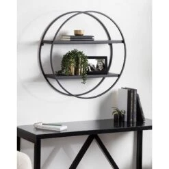 24" Diameter Sequoia Wood And Metal Round Wall Shelf - Kate & Laurel All Things Decor -Decor Haven Shop GUEST 45b6cefb c872 460e bff4 95feb96d08c2