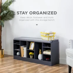 Best Choice Products 46in Shoe Storage Organization Rack Bench For Entryway, Bedroom W/ Padded Seat, 10 Cubbies - Gray -Decor Haven Shop GUEST 484e3711 30cd 4de4 9bfb 7876d4619ade