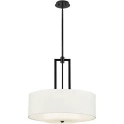 Possini Euro Design Sundry Semi Gloss Black Drum Pendant Chandelier 24" Wide Modern Double Shade 4-Light Fixture For Dining Room Foyer Kitchen Island -Decor Haven Shop GUEST 520f41d9 c7a3 40e6 890a 652e0a63a17f