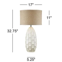 Possini Euro Design Cosgrove Modern Mid Century Table Lamp 32 3/4" Tall White Glazed Ceramic Beige Fabric Drum Shade For Bedroom Living Room Bedside -Decor Haven Shop GUEST 53bf3a95 df5f 48d6 9796 6dc6eda7d7ac