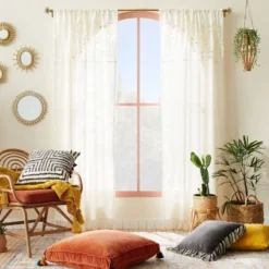 1pc Sheer Banded Geo Macrame Window Curtain Panel White - Opalhouse™ Designed With Jungalow™