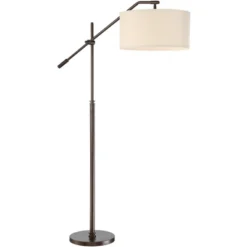 Possini Euro Design Industrial Floor Lamp Adjustable Arm 62.5" Tall Oiled Bronze Metal Light Brown Linen Drum Shade For Living Room Reading -Decor Haven Shop GUEST 573c1af1 0c98 4e89 ad2d 7247d349f417