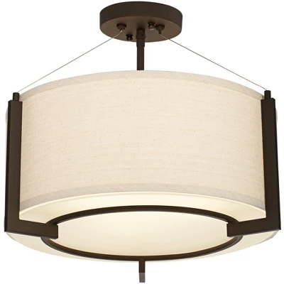 Possini Euro Design Stinson Modern Ceiling Light Semi Flush Mount Fixture 17 1/4" Wide Bronze 3-Light Linen Drum Shade For Bedroom Kitchen Living Room 7 Possini Euro Design Stinson Modern Ceiling Light Semi Flush Mount Fixture 17 1/4" Wide Bronze 3-Light Linen Drum Shade For Bedroom Kitchen Living Room - Image 5
