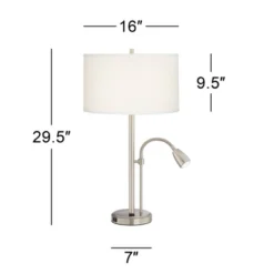 Possini Euro Design Traverse Modern Table Lamps Set Of 2 29 1/2" Tall Brushed Nickel With USB Charging Port LED Gooseneck White Drum Shade For Desk -Decor Haven Shop GUEST 6d7b83aa 79f5 4aad 8a9b 164194cb3e7e