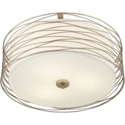 Possini Euro Design Modern Ceiling Light Flush Mount Fixture Antique Silver Leaf 18" Wide Wavy Spun White Drum For Bedroom Kitchen -Decor Haven Shop GUEST 6e794785 090f 4408 857a 540b895c84a4