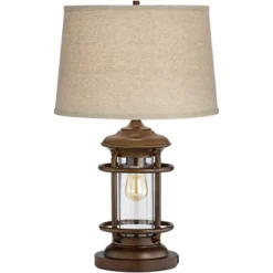 Franklin Iron Works Andreas Industrial Table Lamp 26" High Brown Metal With Nightlight LED And USB Charging Port Oatmeal Shade For Living Room Desk -Decor Haven Shop GUEST 81e3b76f 0c73 49e1 863b ee64ce20556e