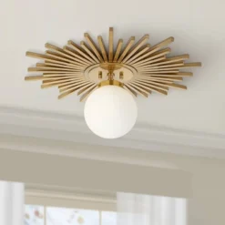 Possini Euro Design Hazel Modern Ceiling Light Semi Flush Mount Fixture 24" Wide Warm Brass White Globe Shade For Bedroom Kitchen Living Room Hallway -Decor Haven Shop GUEST 937faa9c a474 460e 97d2 cb24e8bfb570