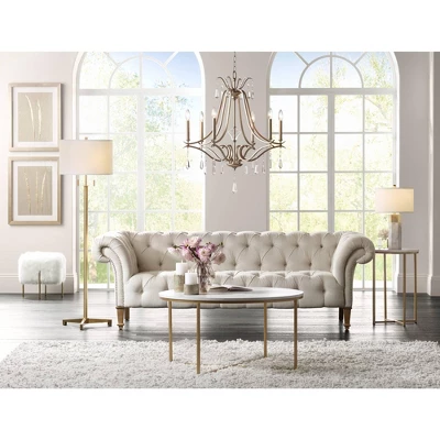 Possini Euro Design Encino Modern Tripod Floor Lamp Standing 60" Tall Brass Gold Metal Off White Fabric Drum Shade For Living Room Bedroom Office Home 7 Possini Euro Design Encino Modern Tripod Floor Lamp Standing 60" Tall Brass Gold Metal Off White Fabric Drum Shade For Living Room Bedroom Office Home - Image 5