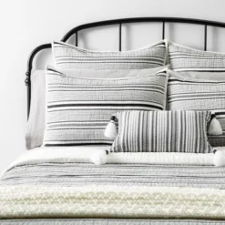 Textured Stripe Pillow Sham Dark Gray/Cream - Hearth & Hand With Magnolia -Decor Haven Shop GUEST a0f8fe96 7ab4 46c3 ad09 b2250acbb400