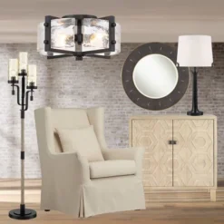 Possini Euro Design Adri Modern Ceiling Light Flush Mount Fixture Black 16 1/2" Wide Black 4-Light Textured Glass For Bedroom Kitchen Living Room Home -Decor Haven Shop GUEST aa12d34d 4a27 4c8d 9dc7 7361cc026951