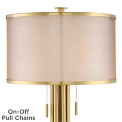 Possini Euro Design Granview Modern Table Lamp 32 1/2" Tall Brass Column Taupe Organza Outer Off White Linen Inner Drum Shade For Bedroom Living Room -Decor Haven Shop GUEST ab5a4ef5 5251 4563 a797 c96730966c4d