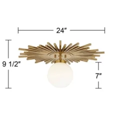 Possini Euro Design Hazel Modern Ceiling Light Semi Flush Mount Fixture 24" Wide Warm Brass White Globe Shade For Bedroom Kitchen Living Room Hallway -Decor Haven Shop GUEST abd1820f 6891 4ab0 a543 8a21515dfd36