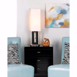 360 Lighting Floating Rectangle Modern Table Lamp 30" Tall Black Metal Open Frame White Fabric Box Shade For Bedroom Living Room Bedside Nightstand -Decor Haven Shop GUEST bc833856 be0b 40a8 a477 cb279adafaa8