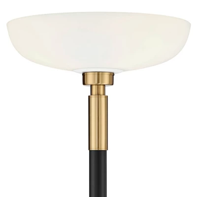 Possini Euro Design Modern Torchiere Floor Lamp Light Blaster LED 72.25" Tall Antique Brass And Matte Black Opal Glass For Living Room Bedroom 4 Possini Euro Design Modern Torchiere Floor Lamp Light Blaster LED 72.25" Tall Antique Brass And Matte Black Opal Glass For Living Room Bedroom - Image 2