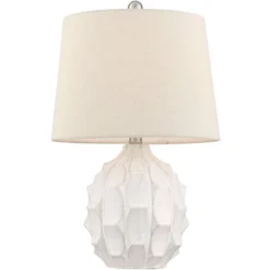 360 Lighting Ellen 21" High Sculptured Small Mid Century Modern Coastal Accent Table Lamp White Ceramic Single Living Room Bedroom Bedside Nightstand -Decor Haven Shop GUEST cb631873 f72b 4b19 814c 5acd13c471b0