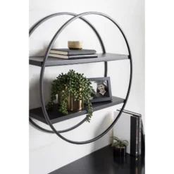 24" Diameter Sequoia Wood And Metal Round Wall Shelf - Kate & Laurel All Things Decor -Decor Haven Shop GUEST cc613431 6923 43ea a079 ebd88d240768