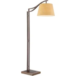 Franklin Iron Works Rustic Farmhouse Arc Floor Lamp With USB Port 60" Tall Bronze Downbridge Faux Leather Empire Shade For Living Room Reading Bedroom -Decor Haven Shop GUEST cebdead3 0670 462e 806c d140c870063f