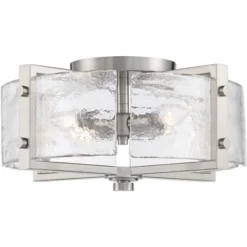 Possini Euro Design Prane Modern Industrial Ceiling Light Semi Flush Mount Fixture 17" Wide Brushed Nickel 4-Light Warped Glass For Bedroom Kitchen -Decor Haven Shop GUEST d6d6f1d6 17f5 40d9 8e0f cceec1010e0d