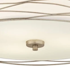 Possini Euro Design Modern Ceiling Light Flush Mount Fixture Antique Silver Leaf 18" Wide Wavy Spun White Drum For Bedroom Kitchen -Decor Haven Shop GUEST d7df35ba b697 4c6b 91f0 86733a438644