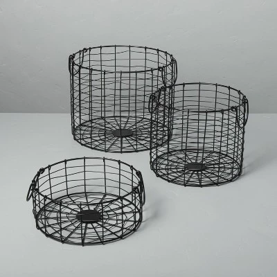 Round Wire Storage Basket With Handles Black - Hearth & Hand™ With Magnolia 4 Round Wire Storage Basket With Handles Black - Hearth & Hand™ With Magnolia - Image 2