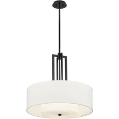 Possini Euro Design Sundry Semi Gloss Black Drum Pendant Chandelier 24" Wide Modern Double Shade 4-Light Fixture For Dining Room Foyer Kitchen Island -Decor Haven Shop GUEST da99c9fc c10a 4ef4 b3b2 ecf5266ef760