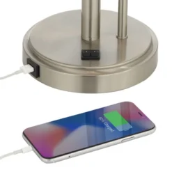 Possini Euro Design Traverse Modern Table Lamps Set Of 2 29 1/2" Tall Brushed Nickel With USB Charging Port LED Gooseneck White Drum Shade For Desk -Decor Haven Shop GUEST e5e98734 7ed3 4d2c 89e5 e165f0c556bf