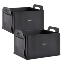 Juvale 2 Pack Faux Leather Foldable Storage Bins With Handles, Collapsible Baskets For Home Organization, Black, 10 X 6.5 In -Decor Haven Shop GUEST f29c8ff6 3821 4a15 8b22 057659cf924e
