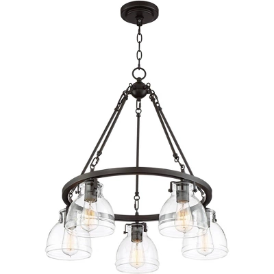 Possini Euro Design Bellis Bronze Wagon Wheel Pendant Chandelier 25" Wide Modern Clear Glass 5-Light Fixture For Dining Room House Kitchen Island Home 8 Possini Euro Design Bellis Bronze Wagon Wheel Pendant Chandelier 25" Wide Modern Clear Glass 5-Light Fixture For Dining Room House Kitchen Island Home - Image 6