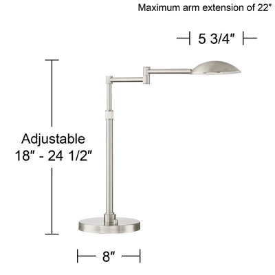 Possini Euro Design Eliptik Modern Desk Table Lamp 24 1/2" High Satin Nickel LED Swing Arm Adjustable Height For Bedroom Living Room Nightstand Office 9 Possini Euro Design Eliptik Modern Desk Table Lamp 24 1/2" High Satin Nickel LED Swing Arm Adjustable Height For Bedroom Living Room Nightstand Office - Image 7