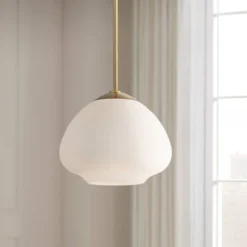 Possini Euro Design Orilla Brass Mini Pendant Light 11 3/4" Wide Mid Century Modern White Opal Glass Shade For Dining Room House Foyer Kitchen Island